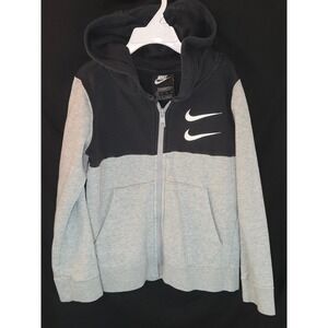 Nike Kids Gray Black Full Zip Hoodie XS Double‎ Swoosh Sweatshirt Activewear